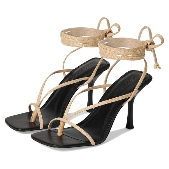 Steve Madden Athea Strappy Square Toe Heel Sandals Raffia Size 7.5 Ankle Strap - Picture 1 of 7
